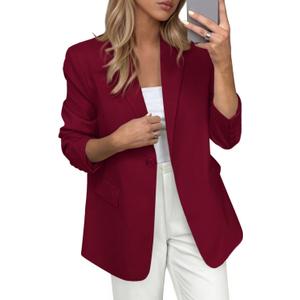 PRETTYGARDEN Blazers for Women Business Casual Outfits 2026 Spring Open Front Long Sleeve Suit Jackets Office Work Blazer (Medium, Red)