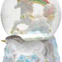 Elanze Designs Rainbow Unicorns 100MM Sturdy Resin Glitter Water Wind Up Musical Snow Globe Tabletop Dresser Nightstand Figurine Decoration Plays Tune You are My Sunshine