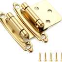 Ravinte 20 Pack (10 Pairs) 1/2 inch Overlay Cabinet Hinges, Self-Closing Semi-Concealed Face Mount, Satin Brass Decorative Hardware with Door Bumpers for Kitchen & Cupboard Doors, Gold