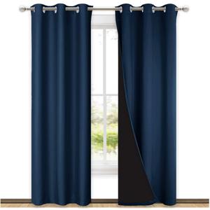 NICETOWN Complete 100% Blackout Curtain Set, Thermal Insulated & Energy Efficiency Window Draperies for Guest Room, Full Shading Panels for Shift Worker and Light Sleepers, Navy Blue, 42W x 84L, 2 Pcs