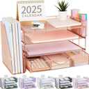 gianotter Desk Organizers and Accessories with File Holder, 4-Tier Desk Accessories & Workspace Organizers with Drawer and 2 Pen Holder, Paper Organizer for Office Supplies (Rose Gold)