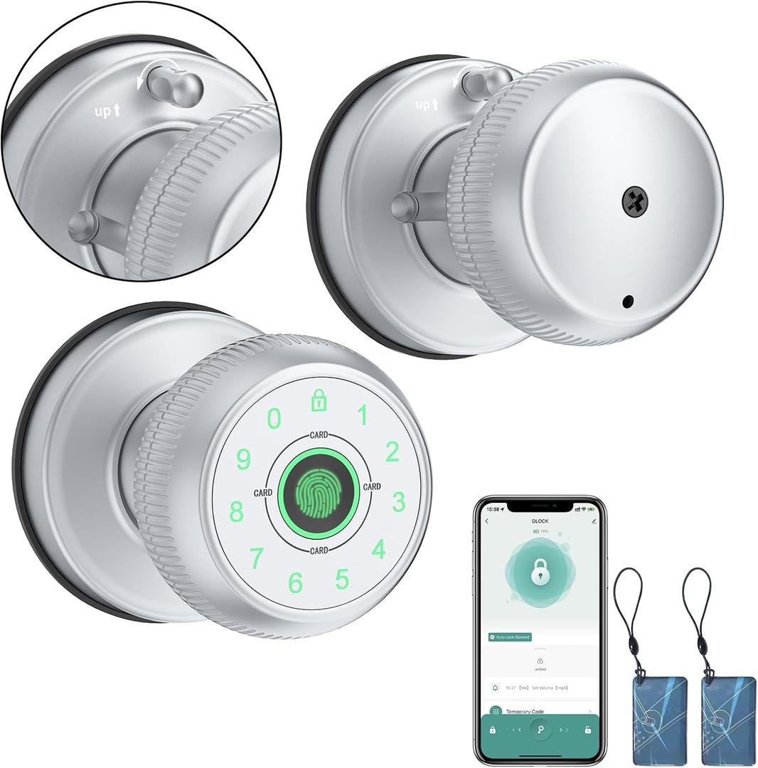 Fingerprint Door Lock-Smart Door Knob with Passcode Keypad-Finger Print Door Knob, App ControlAuto LockPrivacy Mode - Ideal for Apartment, Bedroom, Office, Silver