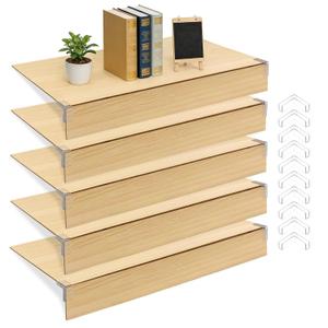 5 PCS Wooden Shelf Covers for Wire Shelving 24 * 12in Removable Pantry Shelves Cover with Back Felt and Clamp Fixed Wire Shelf Covers for Bathroom Closet Kitchen