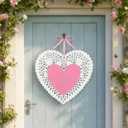 Thyle Valentine Door Decor Wooden Heart Door Sign Love Heart Hanging Plaque for Wedding Birthday Anniversary Holiday Indoor Outdoor DIY Wreath Crafts(Pink)