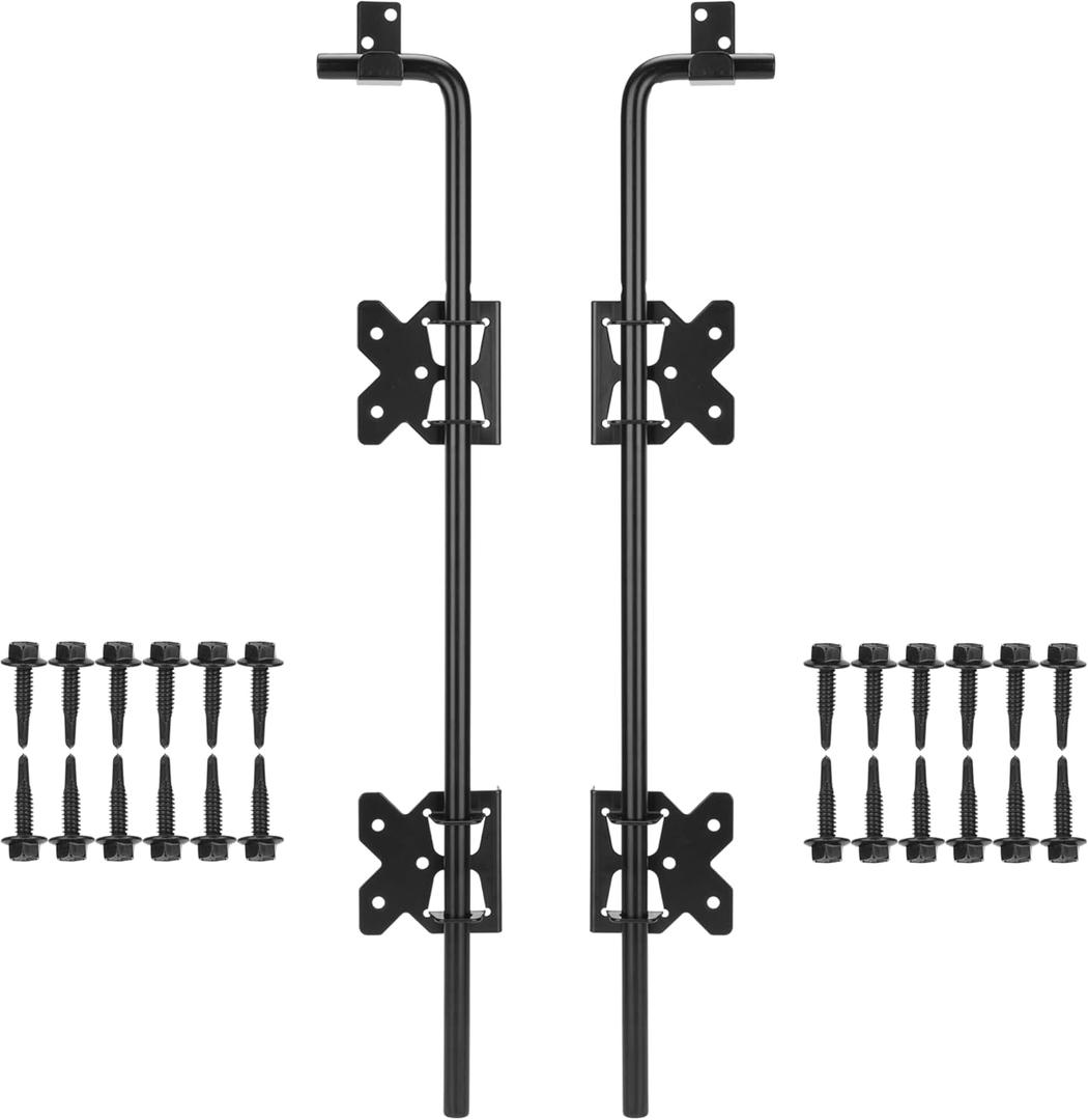 18" Heavy Duty Cane Bolt Gate Drop Rod Gate Drop Pin Upgraded Lockable Drop Bolt for Gate Safe, Solid Steel Gate Hardware Holding Wooden Vinyl Metal Fence Gates with Black Finish, 2 Pack