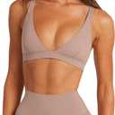 LASLULU Womens Deep V-Neck Sports Bra Padded Wireless U Back Workout Bra Low Impact Gym Workout Yoga Crop Tops (X-Large, Sienna)
