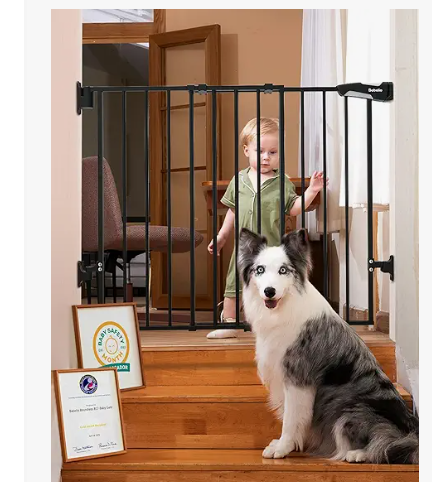 Babelio Baby Gate for Stairs & Doorways, 26-43" W 28" H No Bottom Bar| Easy Installation| One-Handed Operation| Auto-Close| Hardware Mount (Drill Needed) Safety Dog/Pet Gate (Brown Wood Pattern)