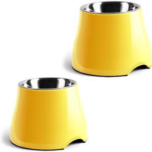 Fluffydream Elevated Dog Bowls - Non-Slip with Stainless Steel Bowl, High Capacity (Lemon Yellow 2 Packs, L 860ML/3 Cups)
