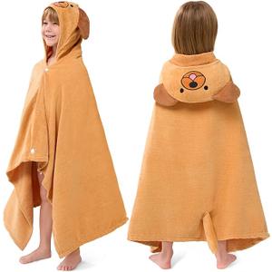 Joiedomi Hooded Towel for Kids Soft 100% Cotton Bath Beach Towel 30" x 50" for Kids 310 Years Toddler Pool Poncho with Hood Absorbent Swim Wrap for Boys Girls Brown Dog