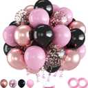 Pink & Black 55pcs Balloon Set (12inch) - Rose Gold Confetti, Female Gift, Ideal for Wedding, Birthday, Party Decoration