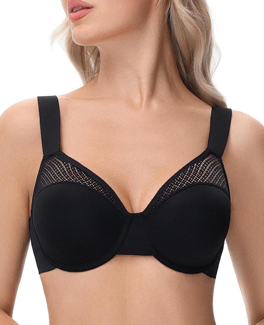 Minimizer Bras for Women Full Coverage Plus Size T-Shirt Bra with Underwire Support for Heavy Breast Black 38E (Black)