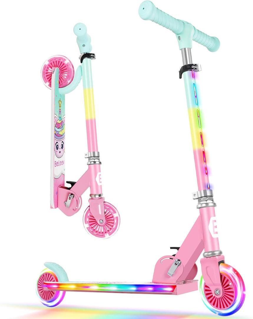 BELEEV V2 Kids Folding Scooter, Light-Up Wheels, Stem & Deck, Ages 3-12