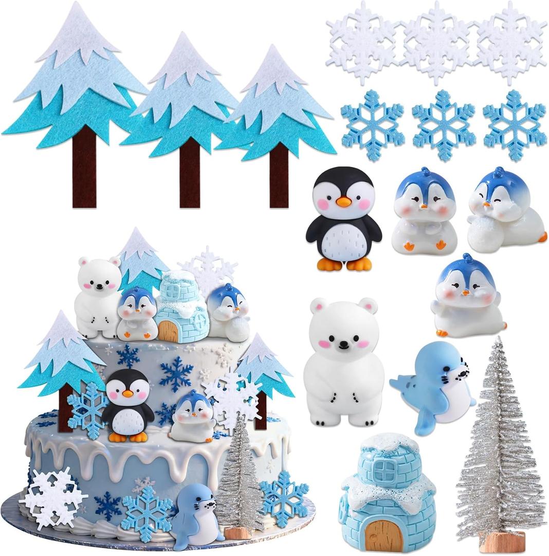 Polar Bear cake Decor Penguin cake Topper Bear Baby Shower Party Supplies Winter Party Supplies Igloo Cake Decoration (white)