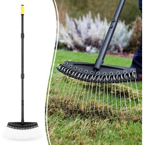 Colwelt Thatch Rake, Dethatcher Rake with Thin, Curved Spring Steel Tines, Dethatching Thatching Rake for Lawns with 61 Steel Handle, Lawn Tine Rakes for Pine Needles, Dead Grass, Garden Debris