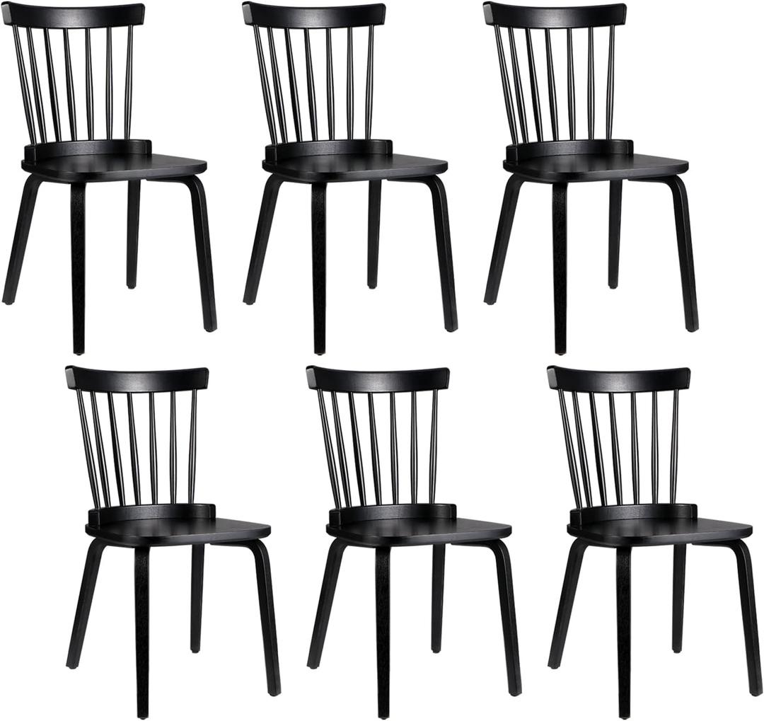 Set of 2 Unovivy Wood Dining Chairs Set of 6, Windsor Farmhouse Spindle Back, Widen Seat, Modern Mid-Century Country Style, for Living Room Restaurant, Black