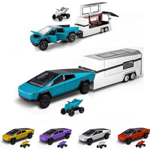 Truck Toy Alloy Die-cast Truck Model with RV Motorcycle ATV Race Car Model 1/32 Metal Vehicle 3-in-1 Camping Car Set Gift for Kids Age for 6 Year Old and Up (Blue)