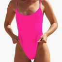 Women's Sexy One Piece Bathing Suit Swimsuit High Cut Leg Cheeky Coverage, Adjustable Thin Strap, Extra Small, Hot Pink 