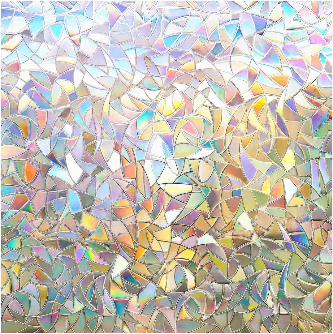 Rabbitgoo Window Privacy Film Rainbow Film Decorative Window Sticker, 3D Static Stained Glass Cling Tint for Home Heat Control Non-Adhesive, 29.5 x 118.1 inches