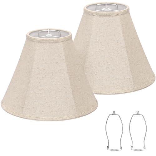Bell Lamp Shades Set of 2, 6"Top x 13"Bottom x 10"High, Beige Shade Replacement for Table Lamps, Floor Lamps, Fabric Natural Linen Hand Crafted(Spider Fitter), Harp Holders Included, Assembly Required