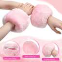 SATINIOR 3 Pairs Faux Fur Short Wrist Cuff Winter Fuzzy Wrist Cuff Warmers for Women Girls Favors (White,pink,rose Red)