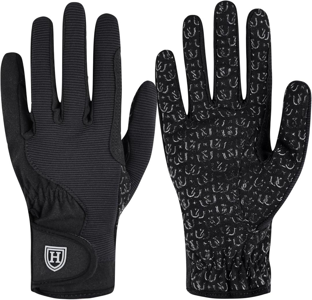 Harrison Howard Horse Riding Gloves All-Season Lightweight Non-Slip for Gardening, Running Equestrian Riding Gloves (Large, black)