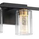 5-Light Black Bathroom Light Fixture, Dimmable 5CCT Black and Gold Bathroom Vanity Lights, 2700K-6500K Modern Crystal Bubble LED Wall Sconce Over Mirror with Clear Glass