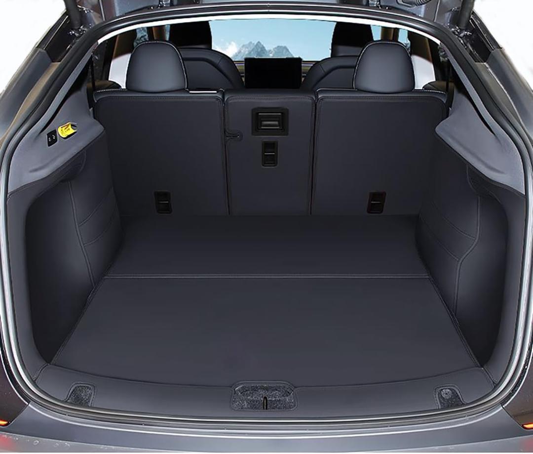 2026 Tesla Model Y Juniper Refresh 5-Seat Full Coverage Trunk Liner Heavy Duty Dog Mat Protector Cover Cargo Liner All Weather Waterproof (Black) (Black with Black Stitching)