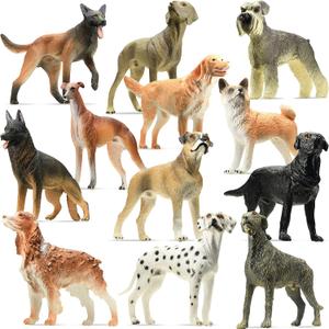 stargo Friendly Dog Figurines for Kids and Toddlers - Plastic Dogs Set of 12 Realistic Play Figures - Non-Toxic Cake Topper, Farm Animal Figurines, 3.5"x5", Age 3+