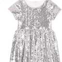 Cilucu Flower Girl Dress Baby Toddlers Sequin Dress Kids Party Dress Bridesmaid Wedding Gown Birthday Dress Silver White 7T-8T