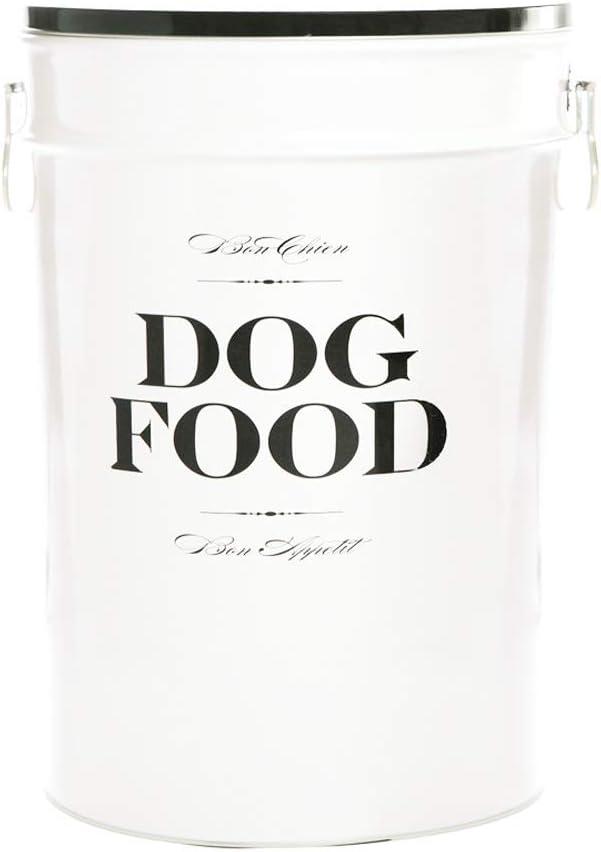 Harry Barker Bon Chien Dog Food Storage Canister Large 11 gallon, Airtight Stainless Steel Pet Food Container, Stylish Kitchen Counter Dog Kibble Storage with Easy-Open Lid - White