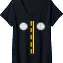 Womens Headlights With Road Markings Funny Halloween Costume V-Neck T-Shirt. Size 2XL