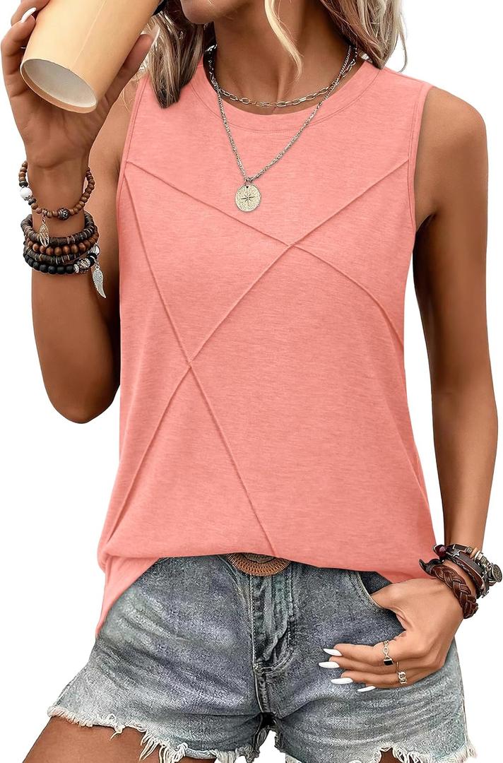 WIHOLL Women's Sleeveless Summer Crewneck Loose Fit Tank Tops (XL)