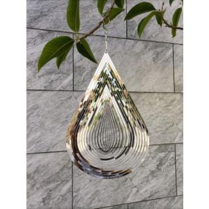 Wind Spinner Flowing-Light Effect Courtyard Decorations Made of Stainless Steel House Hanging Decoration 12x 8 Spinners with a 360 Rotating Hook (1 pc Water Drop-Silver)