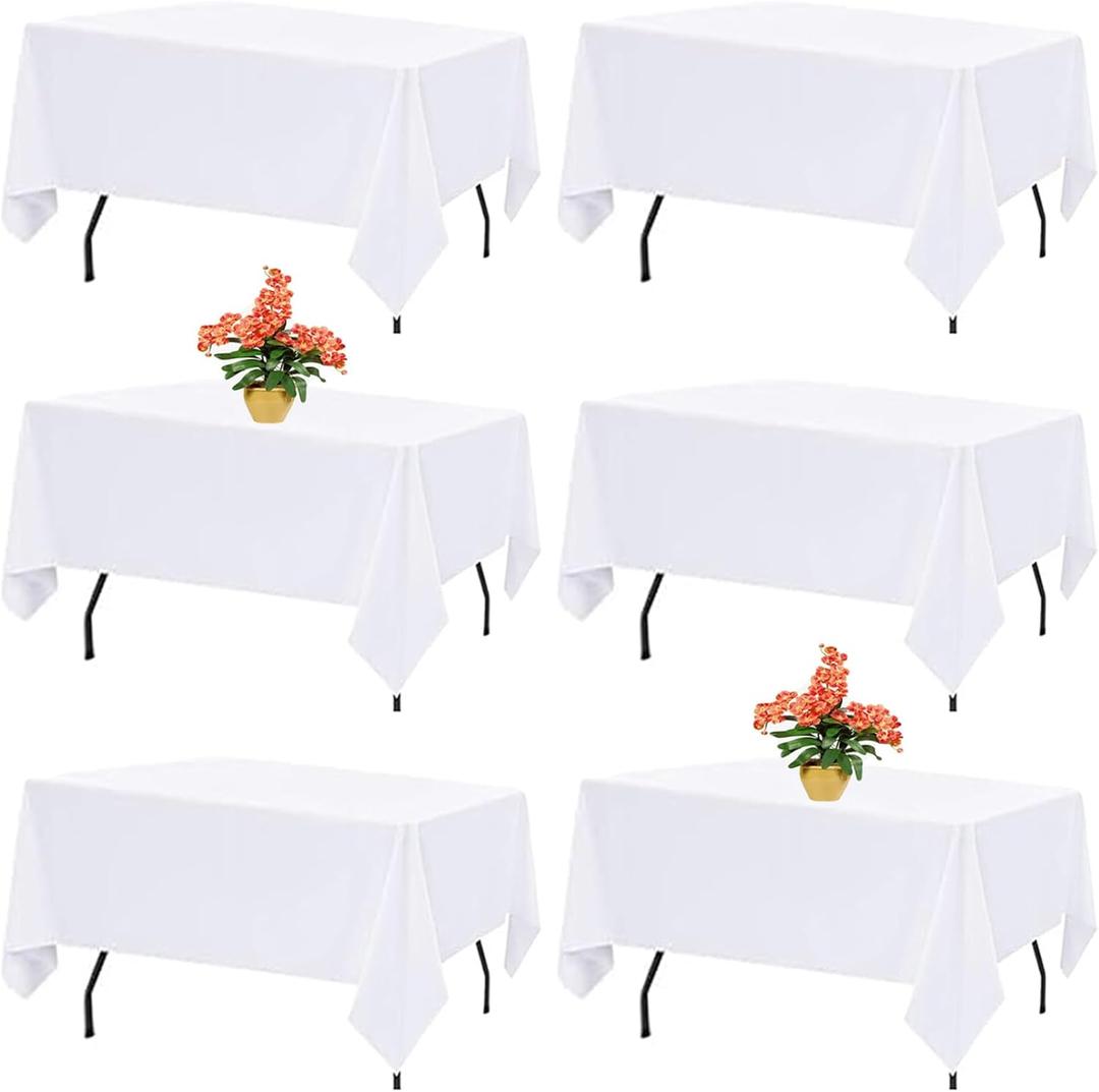 FINDYOU 6 Pack White Table Cloth Rectangle Table Cloths for 8 Foot Rectangle Tables 60 X 126 Inch Washable Polyester Tablecloth for Weddings, Parties, Banquet, and Daily Use