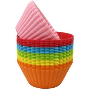 Baking Cups 24 Pack, Multi-color Reusable Silicone Cupcake Liners, Non-stick and Flexible Muffin Pans for Baking, Easy To Clean Cupcake Molds