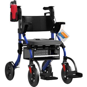 BigAlex Rollator Walker with Seat,2 in 1 Rollator Walker Transport-Wheelchair,10" All-Terrain Wheel for Outdoor & Indoor Use,Wider Seat for Users,Wheelchair Combo-Lightweight,Blue