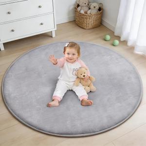 Thick Round Baby Play Mat for Floor, 47 Inch Playpen Mat Foam Mats, Soft Support & Plush Feel Play Tent Mats for Infant, Kids, and Toddler Crawling, Non-Slip Back for Kids Indoor Playhouses(Light Grey)