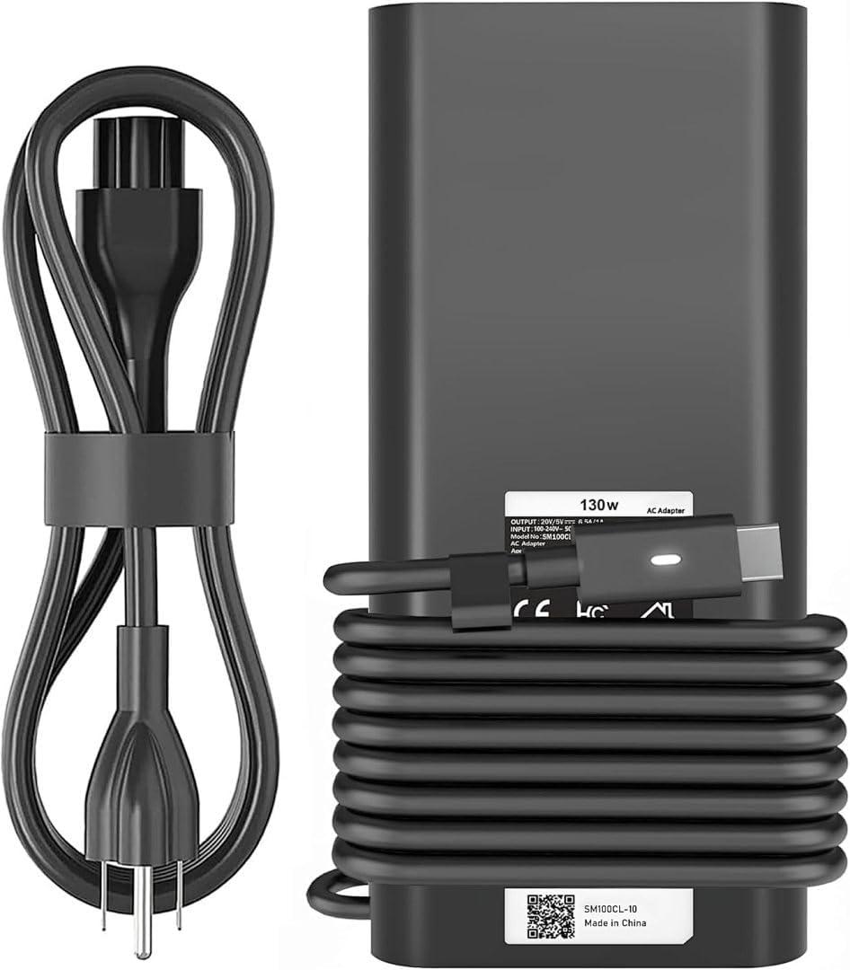 130W USB C Laptop Charger Compatible with Dell Precision 5530 5550 5560 5570 5750 5760 5770,Latitude 5401 5411 5501 5511 5520,XPS 15 17 9575 9500 9700 Power Supply Cord (DA130PM170 HA130PM170 0K00F5)