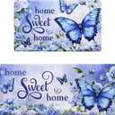 Likiyol Kitchen Rugs Floral Kitchen Mats for Floor Butterfly Farmhouse Anti Fatigue Mats for Kitchen Floor, Non Slip Washable Kitchen Mat for Home, Sink, 18''x30''+18''x48'', Blue