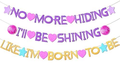 AFZMON Hunters Birthday Decorations Banner, No More Hiding, I' ll Be Shining Theme Birthday Party Supplies, Glitter Decorations Need DIY Banner for Girls