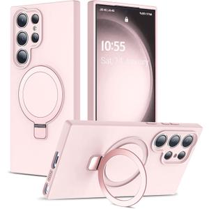 Designed for Samsung Galaxy S23 Ultra Case 6.8'' with Magnetic Ring Stand[Compatible with Mag-Safe][Military-Grade Protection]Slim Liquid Silicone S23 Ultra Phone Case for Men Wowen,Pink 2579