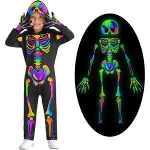 Weixinbuy Kids Halloween Skeleton Costumes Toddler Luminous Scary Skull Bones Jumpsuit Glow in the Dark Outfit for Child Baby (4-6 Years, Black #1)