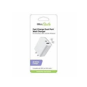 CellCandy Fast Charge Dual USB Wall Charger 12 Watts 2.4 Amps 2 Pack Black/White