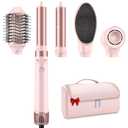 Dual Voltage Hair Dryer Brush - 5 in 1 Hair Air Wrap Styler with High-Speed Blow Dryer, Drying, Straightening & Volumizing with Negative Ion Anti-frizz for 110V-120V/220V-240V Europe and Travel Case (Pink)