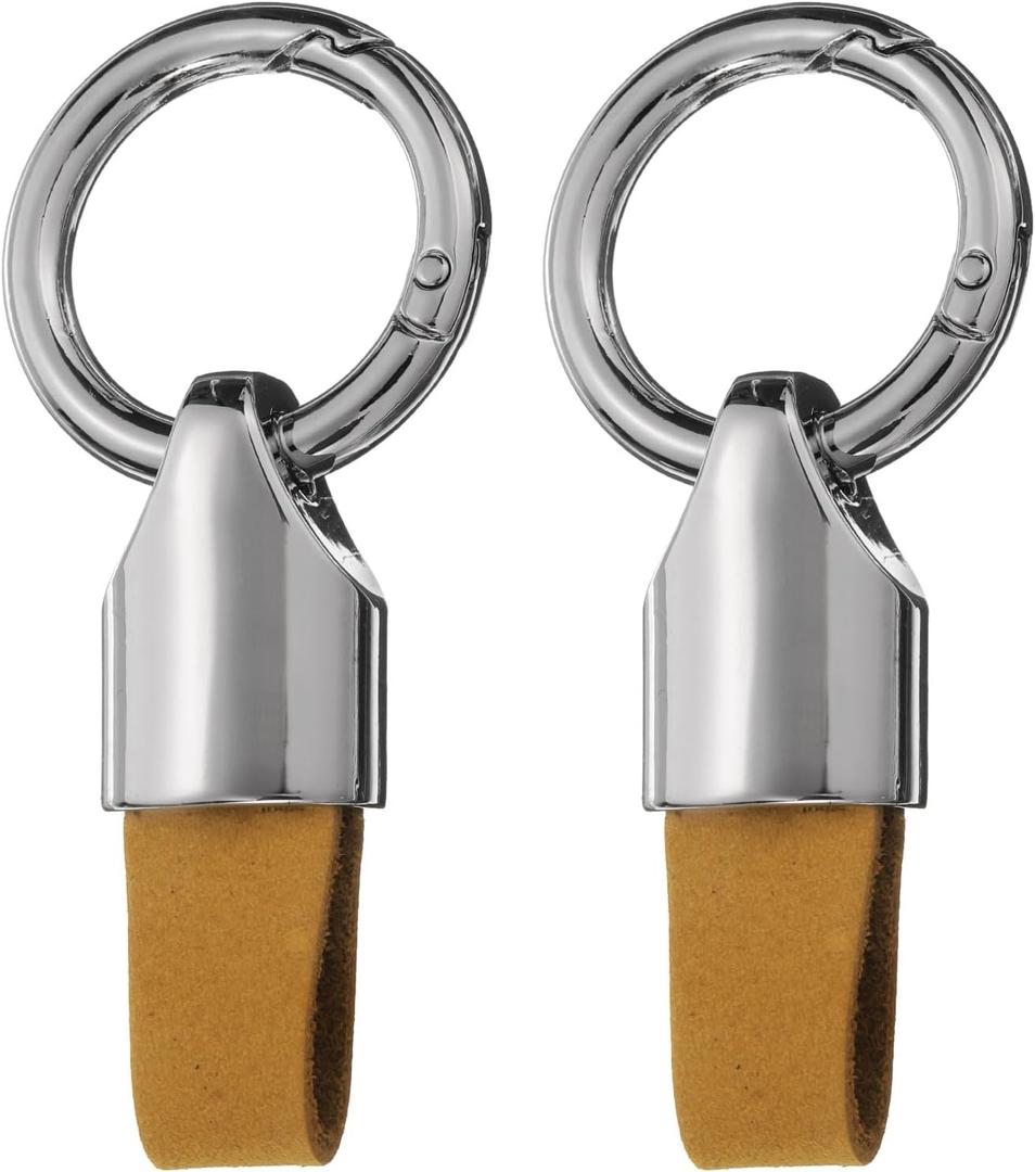 2 x HARFINGTON Car Key Chain Ring Clip Small Leather Keychain Key Fob Key Fob Accessory with Keyrings for Home Car Keys (Silver Tone Brown)