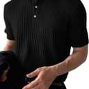 SOLY HUX Men's Knit Top Ribbed Short Sleeve Button Collared Business Summer Tee Shirts