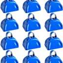 BLUE PANDA 3-Inch Cowbells with Handle - Stadium Cheering & Cow Bells for Sporting Events - Metal Noise Makers for Meetings - Football Noise Makers - Blue Cowbells - Pack of 12