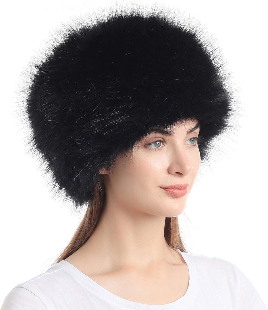 sy soul young Women's Winter Faux Fur Cossak Russian Style Hat Warm Cap (Black)
