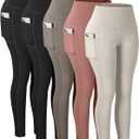 CHRLEISURE Leggings with Pockets for Women, High Waisted Tummy Control Workout Yoga Pants, Medium