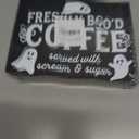 Freshly Booed Coffee Sign, Halloween Coffee Bar Decor Ghost Wooden Decorative Gothic Coffee Sign for Halloween Party Home Kitchen Table Shelf